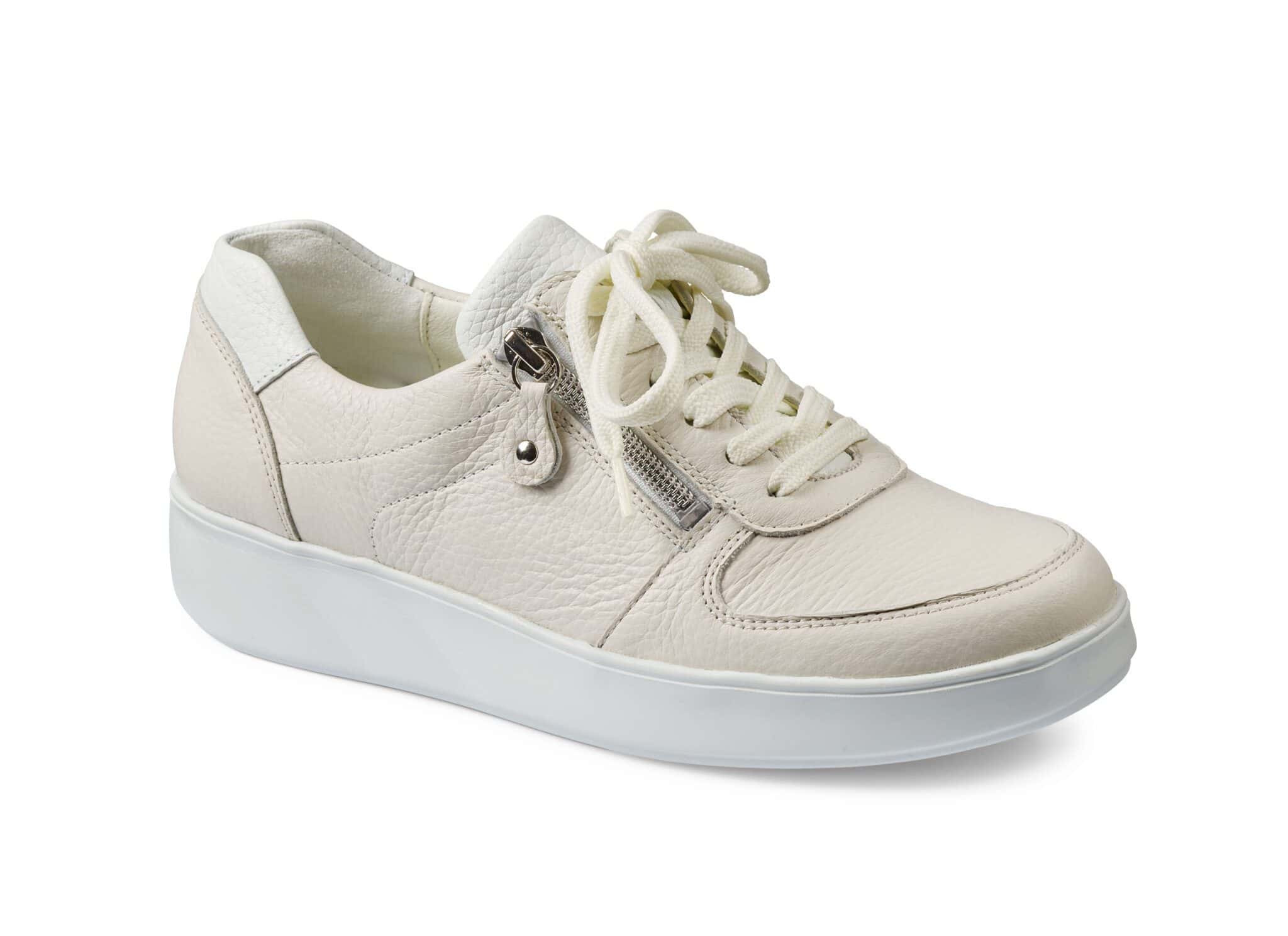Vita sneakers för dam med snörning och zipp, bekväma och stilrena.
