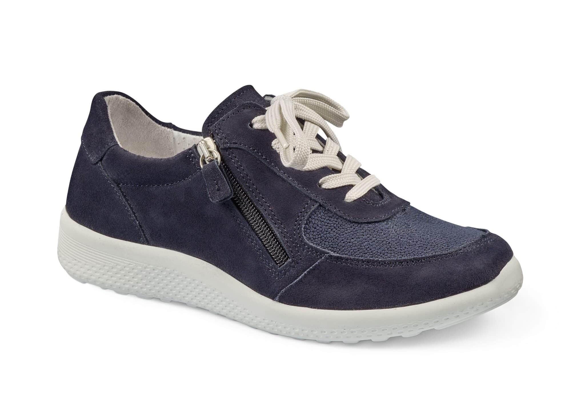 Dam sneakers i navyblå med sidoförvaringsficka och vita snören.