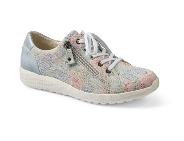 Dam sneakers i mönstrad textil med snörning och zipp på sidan.