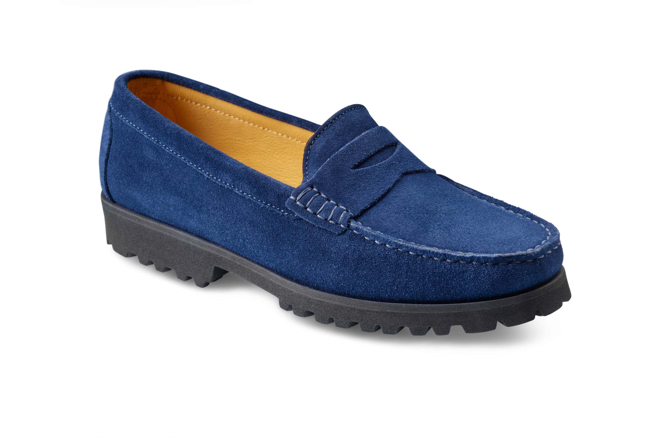 Mörkblå loafers i mocka med bekväm sula för dam.