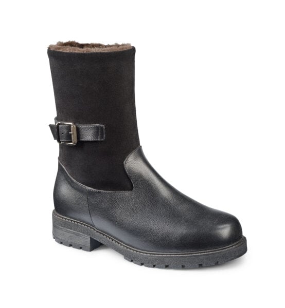 Svart vinterstövel med snörning och buckles för damer.