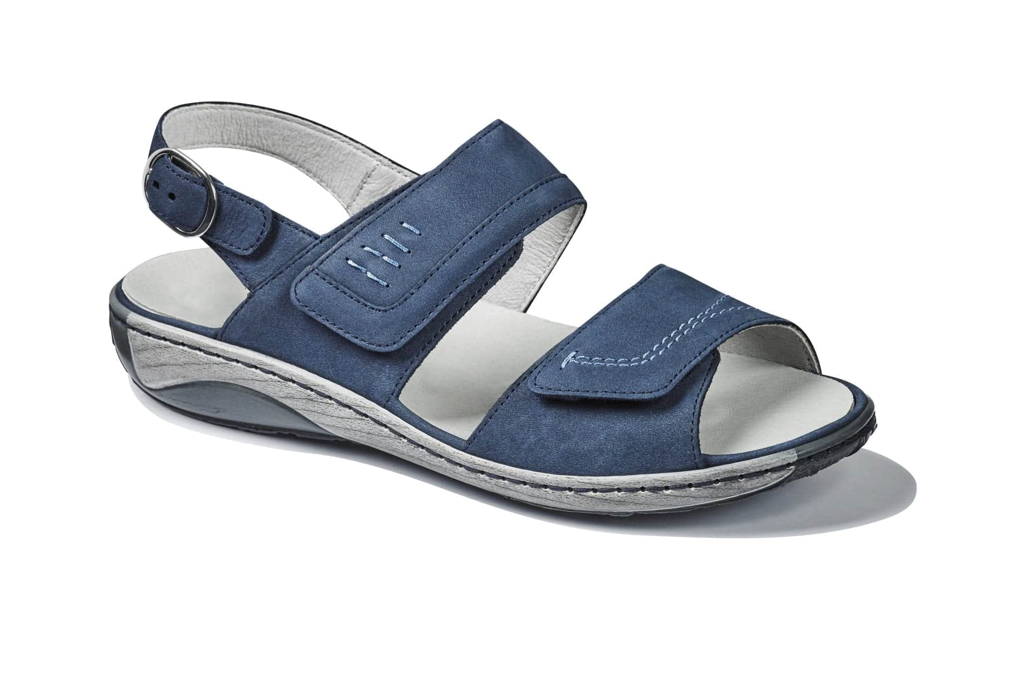 Komfortabla blå damsandaler modell 37-201 med justerbar rem och halkfri sula.