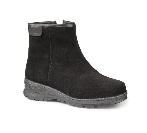 Damstövel i svart skinn med slitstark sula för komfort och hållbarhet.