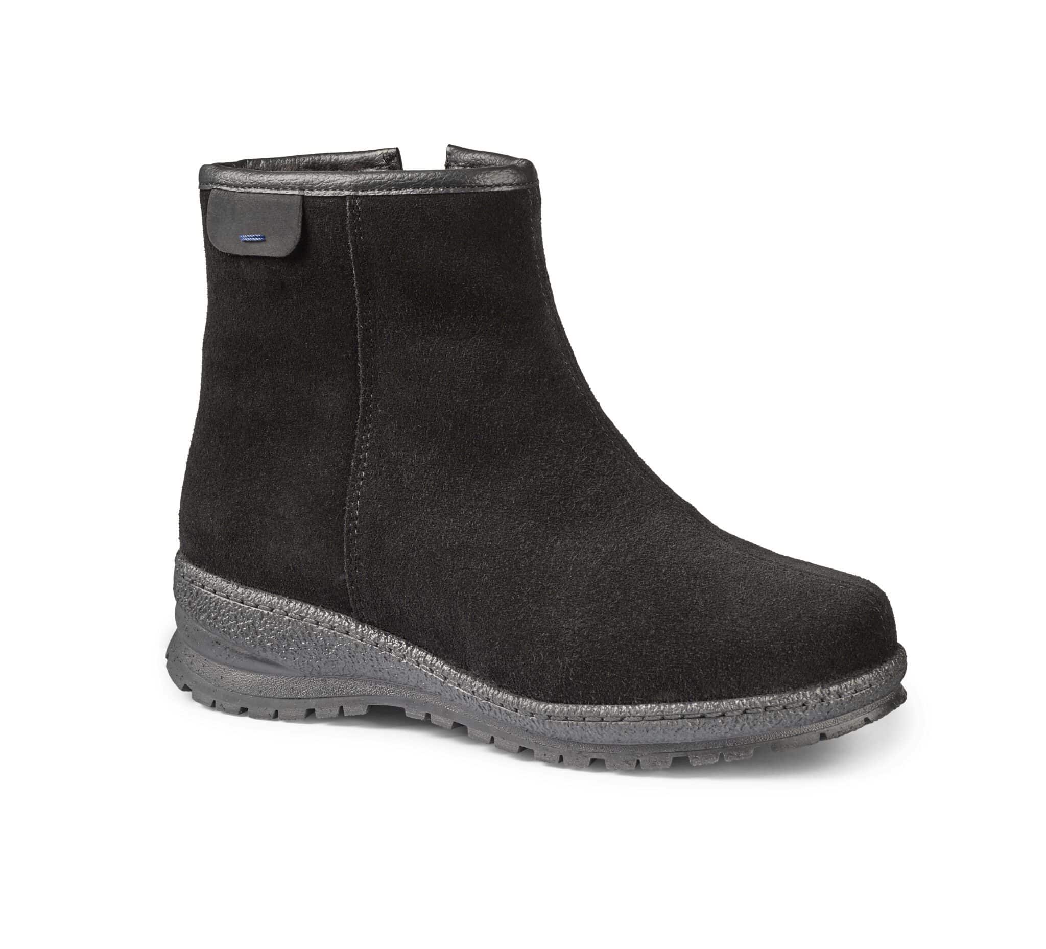 Damstövel i svart skinn med slitstark sula för komfort och hållbarhet.