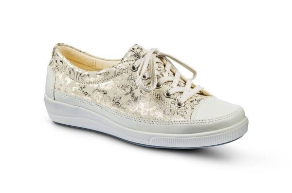 Dam sneakers med glittrig yta och bekväm sula.