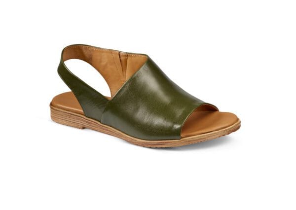 Sandaler i skinn med öppen tå och elastisk hälla.