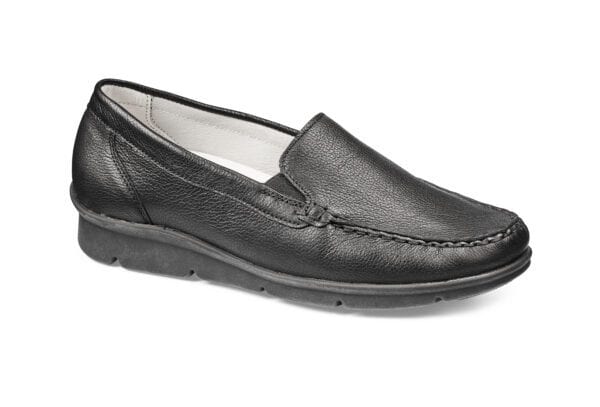 Svart lädersko för dam, bekväm och stilren design.