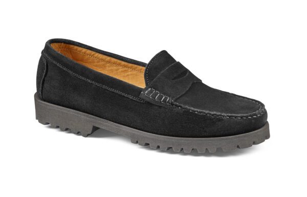 Svart mockasinsko med slitstark sula och bekväm insida för herrar.