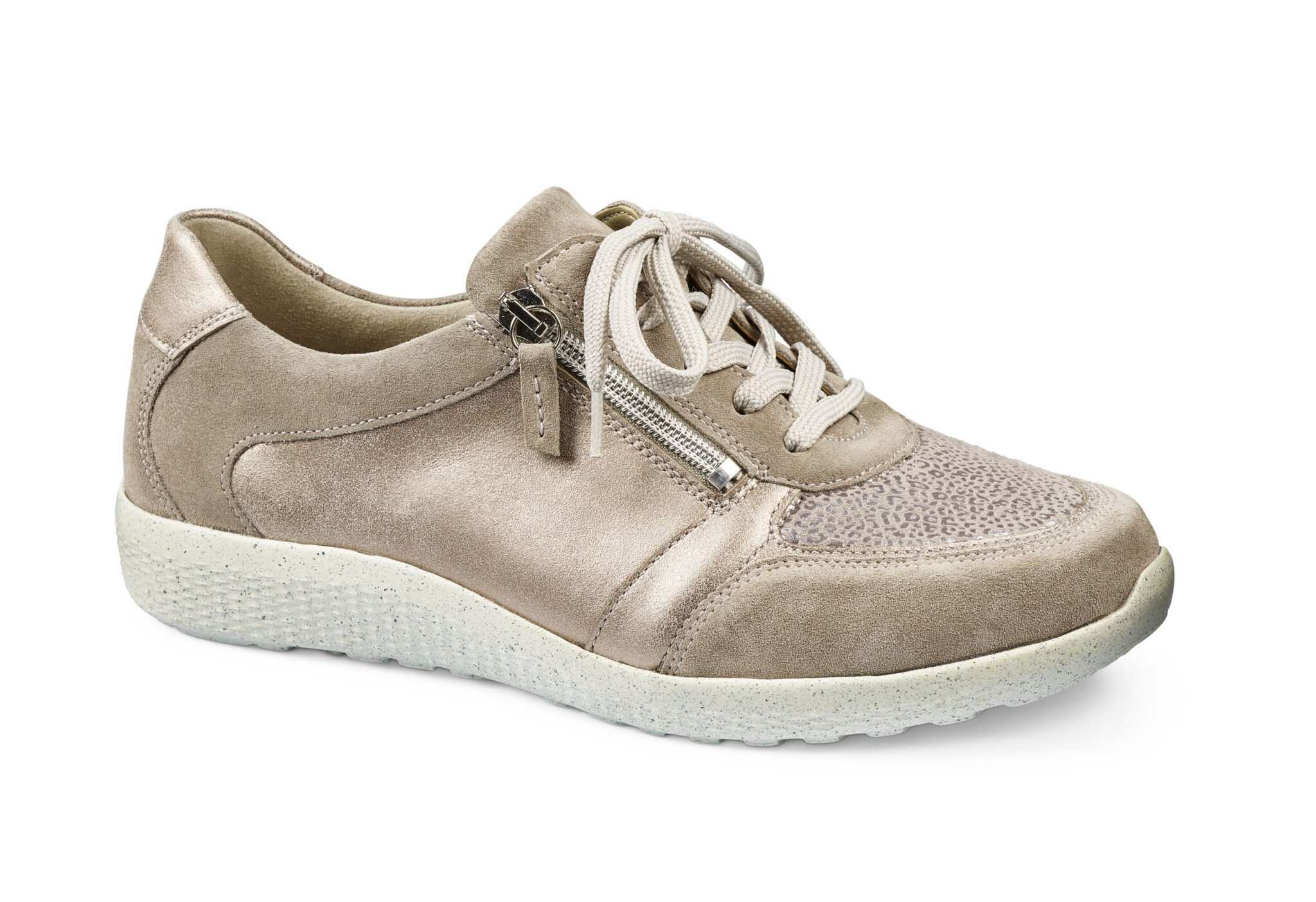 Lågskor för kvinnor i beige med snörning och zipp, bekväma och stilrena.