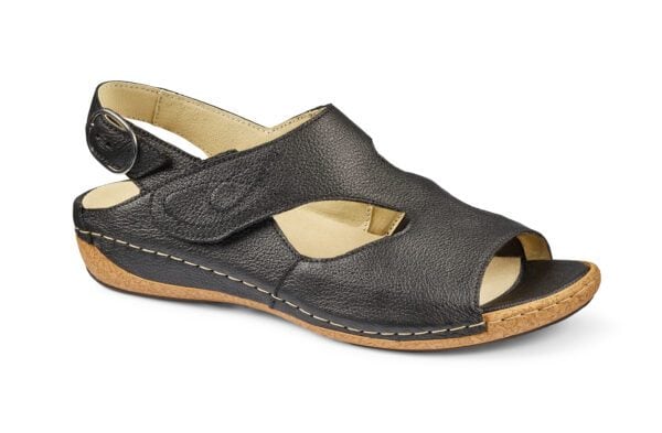 Skinnsandaler för kvinnor med öppen tå och justerbar hälrem i svart.