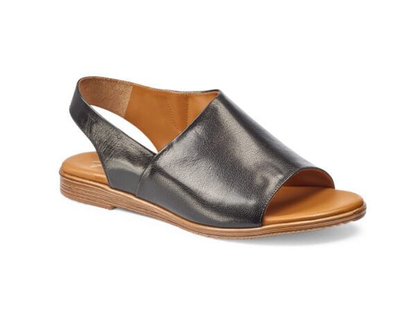 Dam sandal i svart läder med öppen tå och bekväm sula.