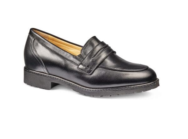 Svart lädersko för dam med bekväm passform och klassisk design.