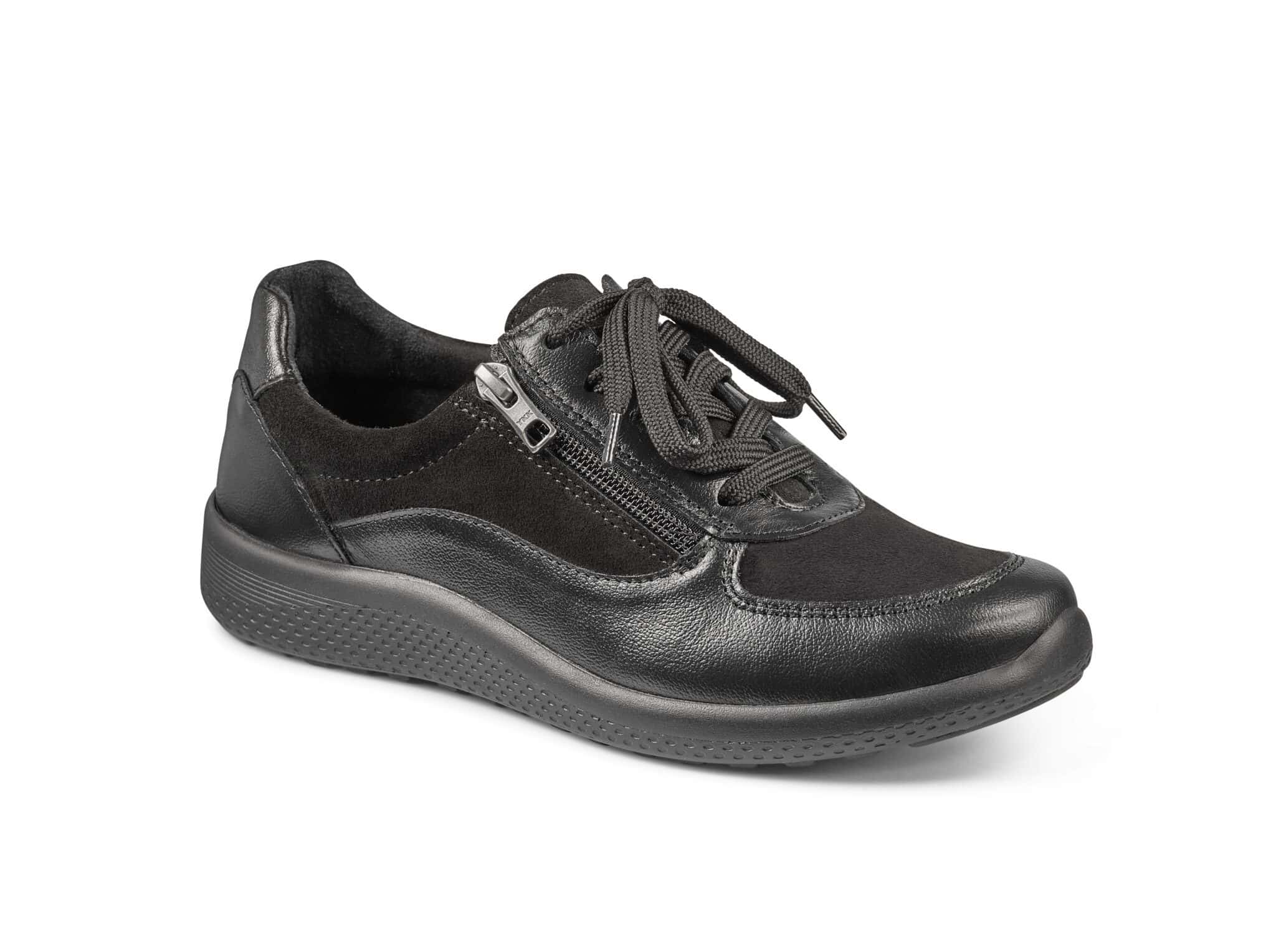 Svart komfortskor för kvinnor med snörning och dragkedja, perfekt för vardagsbruk.