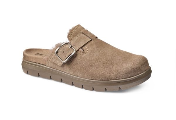 Lågskor för kvinnor i beige mocka med justerbar rem och bekväm sula. Perfekta för vardagsbruk och ko.