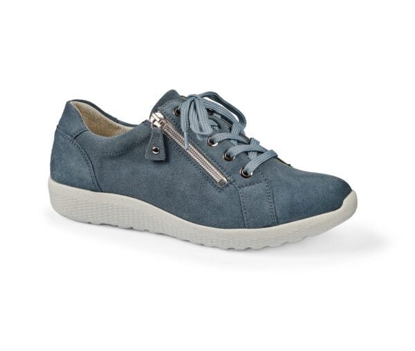 Bekväm blå dam sneakers med dragkedja och snörning.