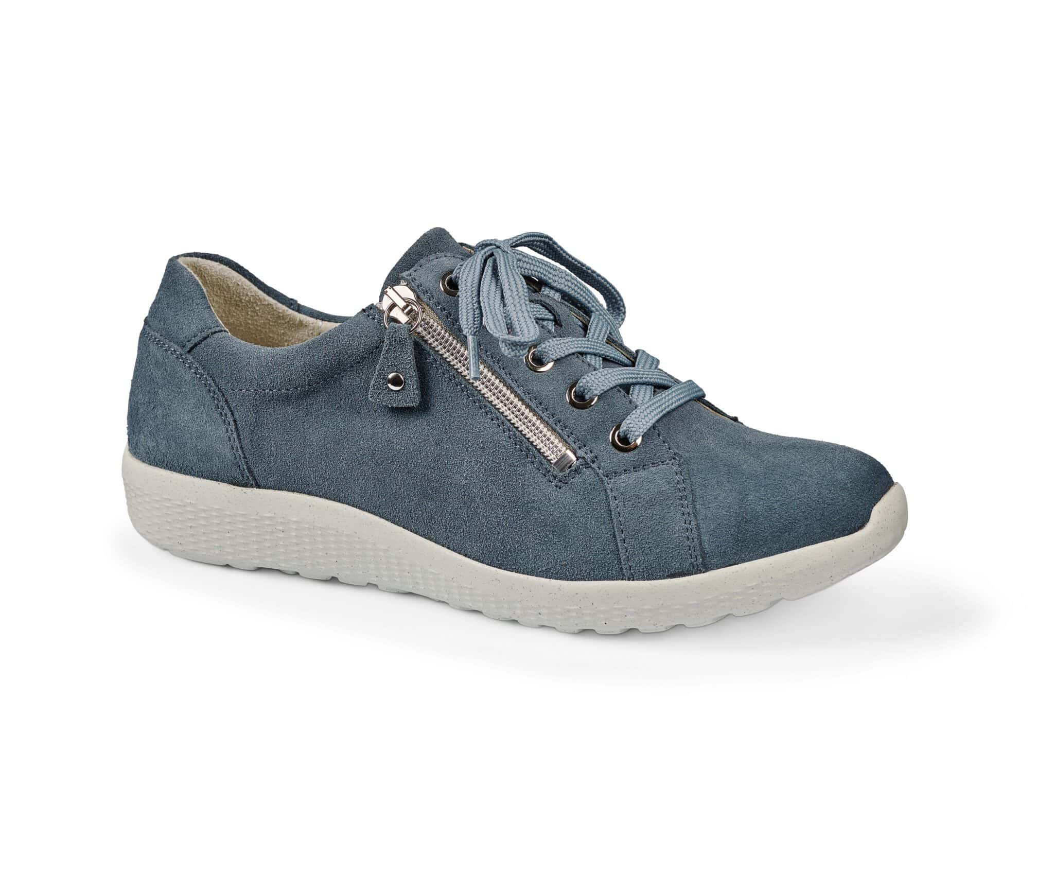 Bekväm blå dam sneakers med dragkedja och snörning.