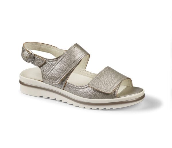 Lättviktsdamssandaler i metallic skinn med bekväm sula för sommardagar.