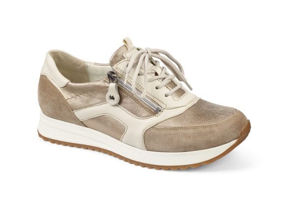 Bekväm beige och vit sportskor för kvinnor med dragkedja och snörning.