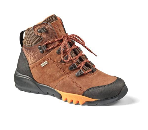 Komfortabel vandringskänga för damer i brunt och svart, slitstark design.