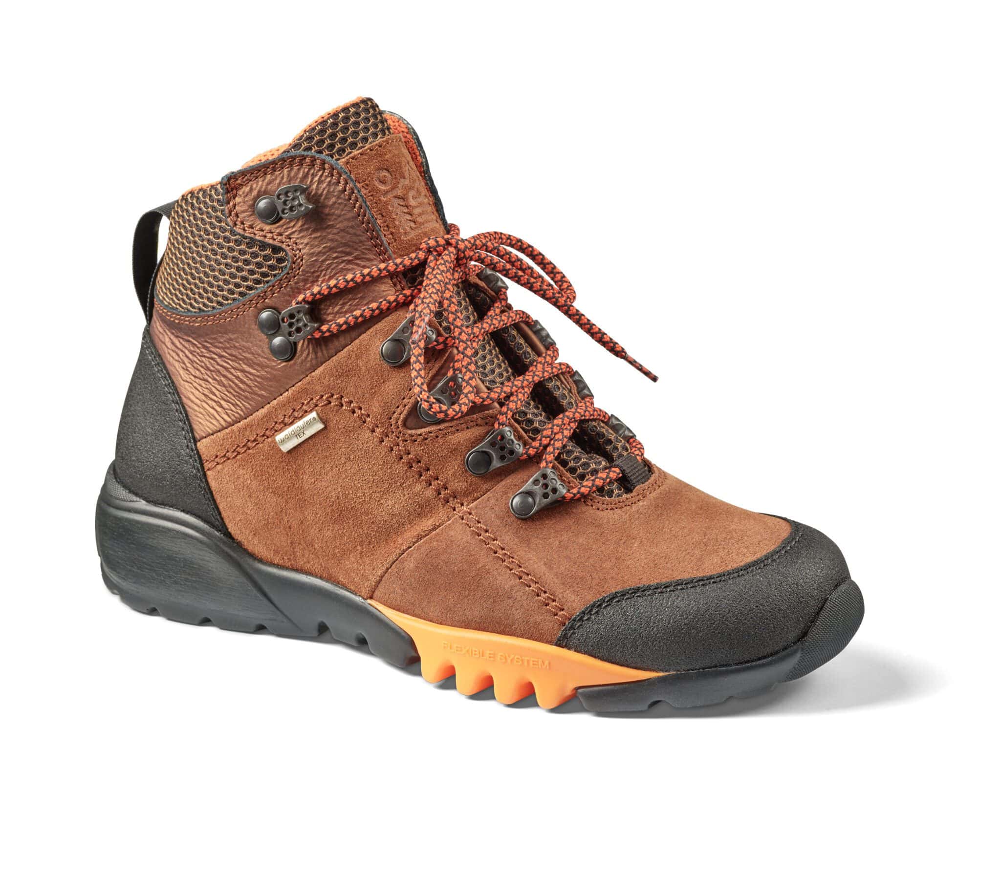 Komfortabel vandringskänga för damer i brunt och svart, slitstark design.