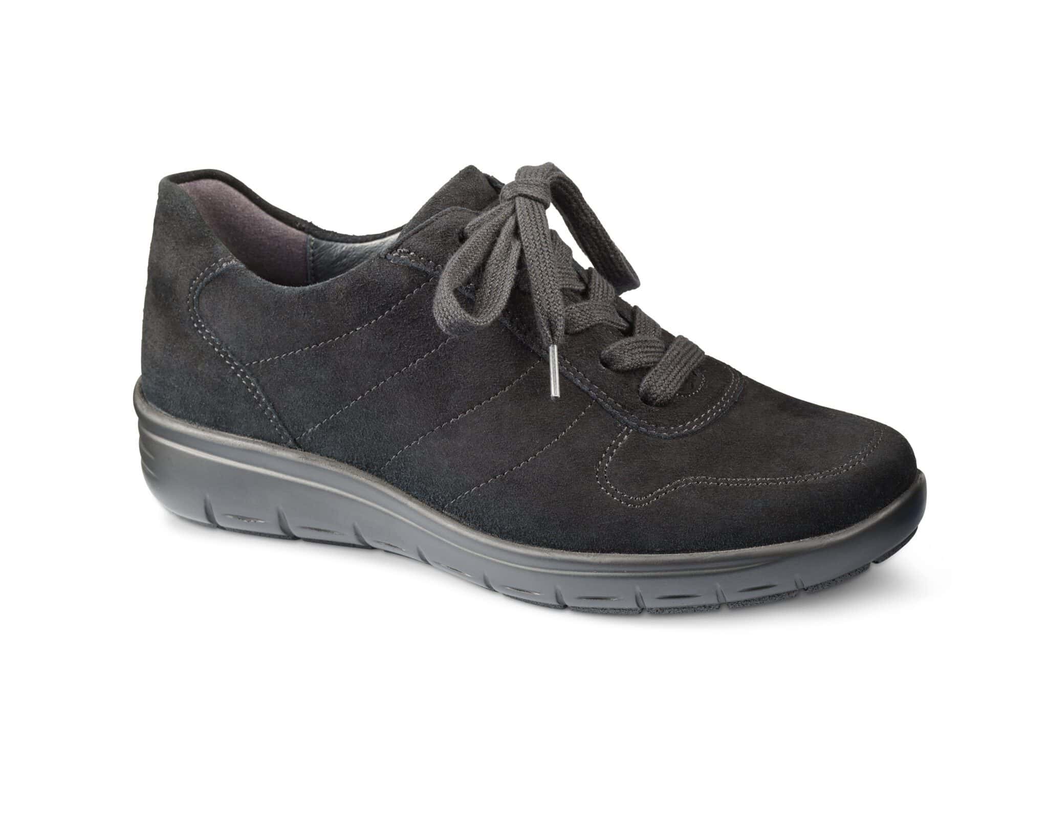 Svart bekväm dam-sneaker med laces, perfekt för vardagsbruk.