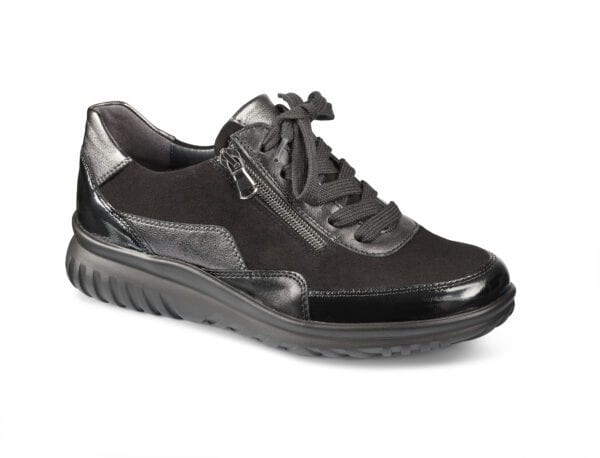 Svart sportskor med dragkedja och bekväm sula.