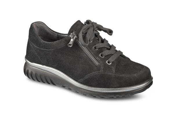 Svart bekväm dam-sneaker med dragkedja och gummisula.