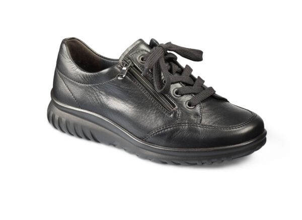 Svart bekväm dam-sneaker med dragkedja och gummisula.