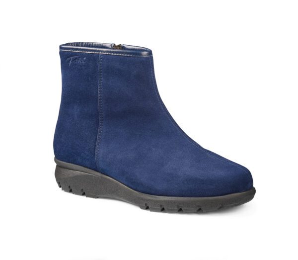 Lågskor för kvinnor i blå mocka med dragkedja, bekväma och stilrena.