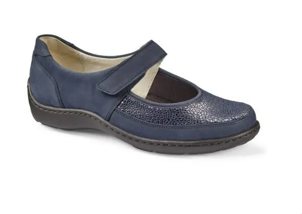 Bekväm blå damvårskor med kardborreband och slittålig sula.