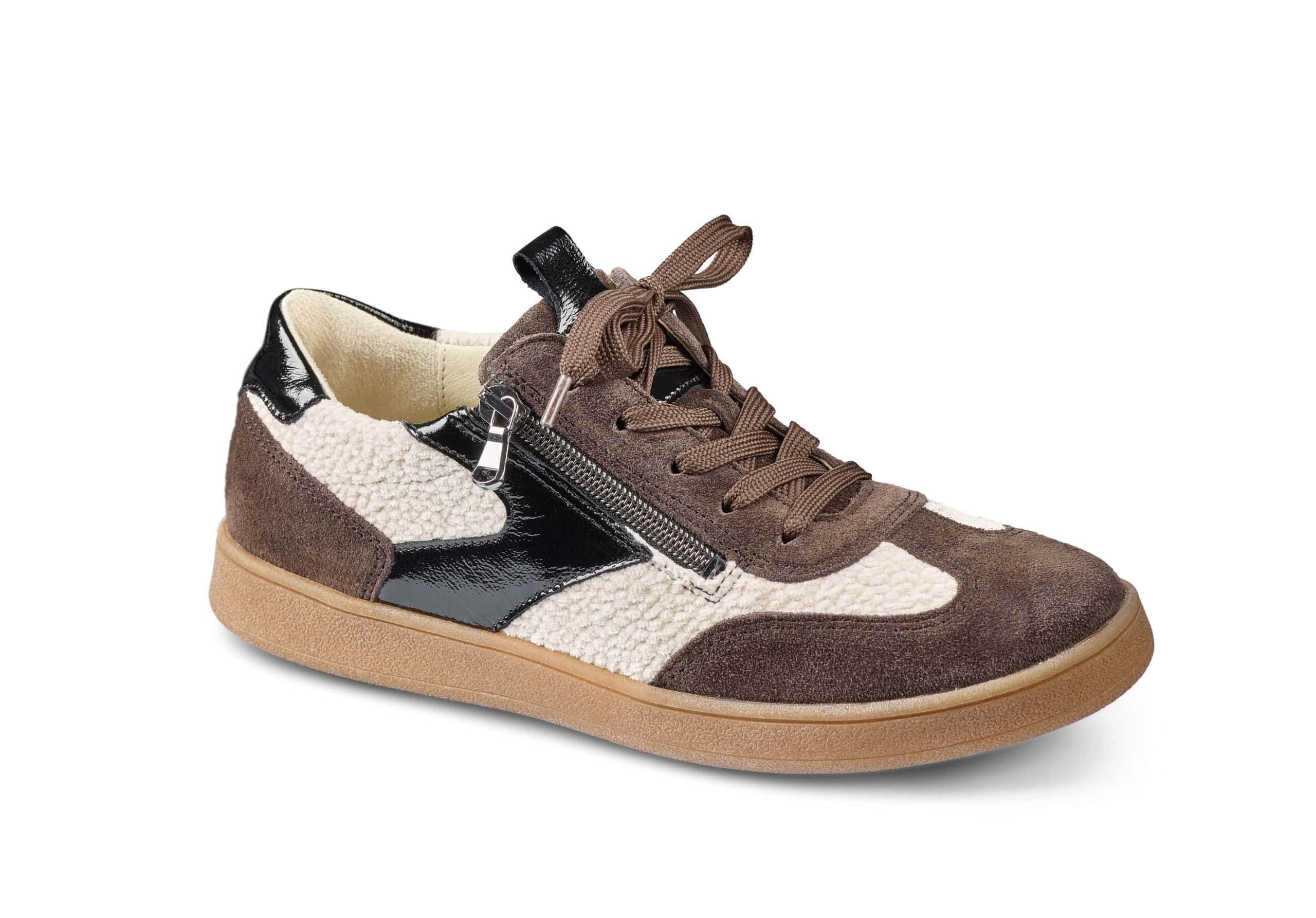 Dam sneakers i brunt, beige och svart med bekväm sula och snörning.