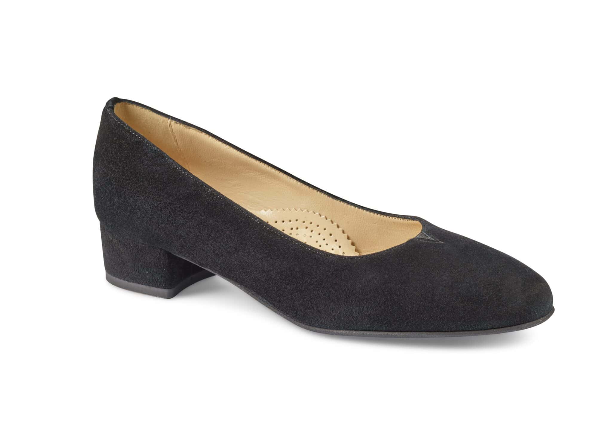 Elegant svart mockaskor med låg klack för kvinnor.