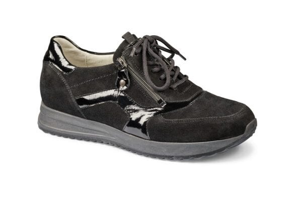 Skor i svart med snörning och dekorativa zippersnörningar för dam.