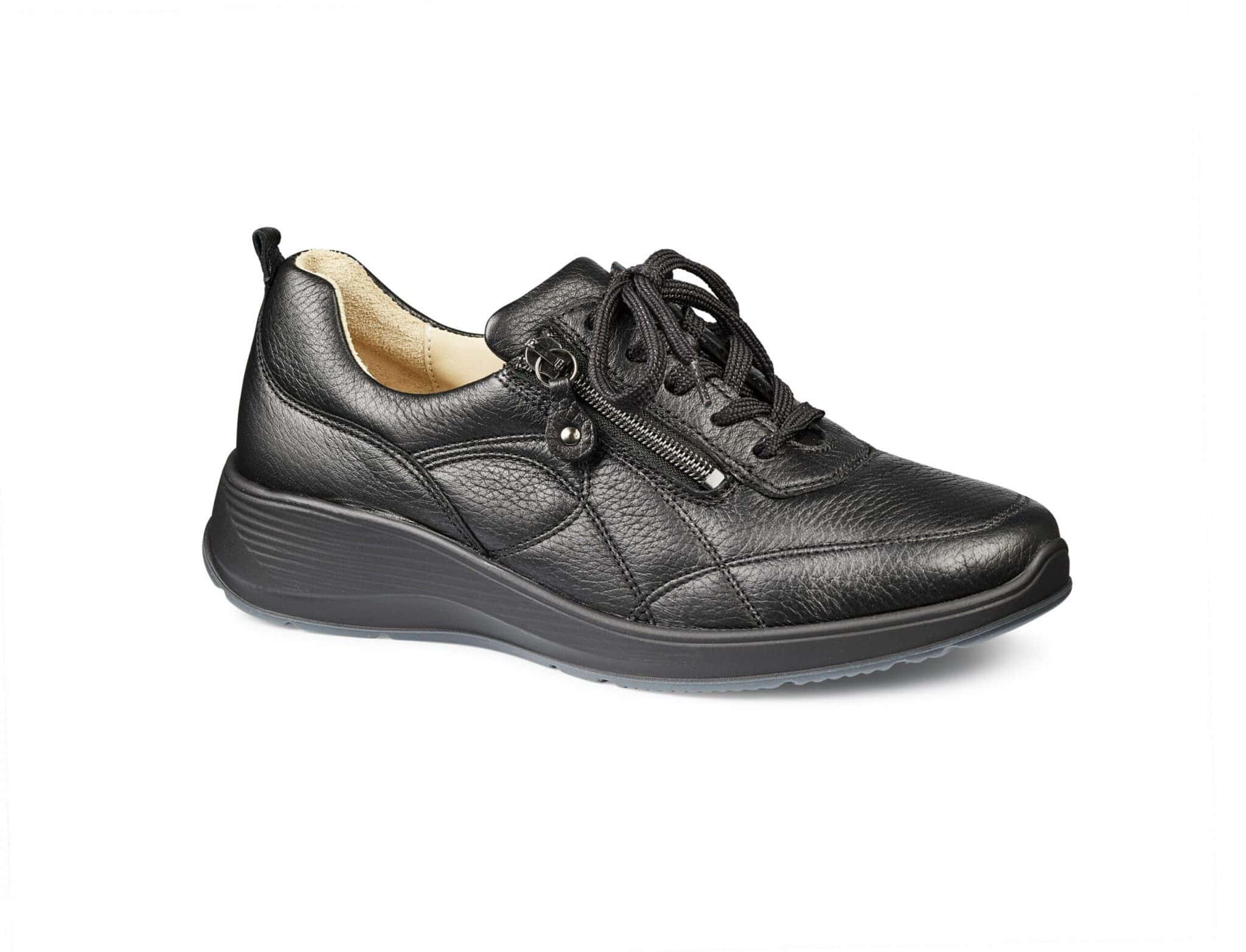 Elegant svart damkänga med snörning och zippning.