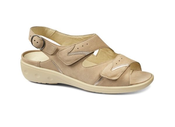 Sandaler för kvinnor i beige färg, bekväma och stilrena.