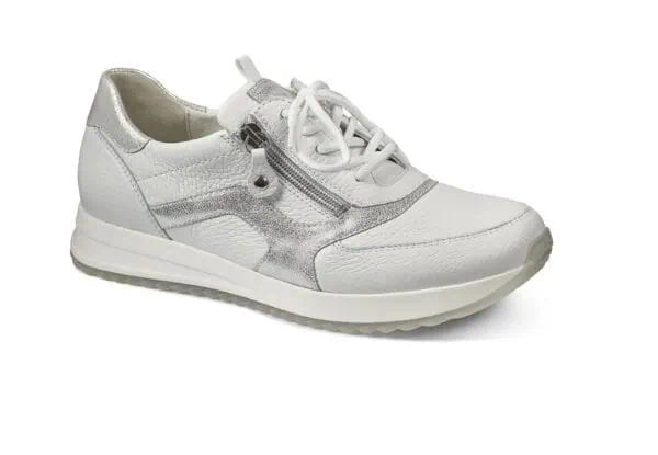 Damskor i skinn med snörning och dragkedja.