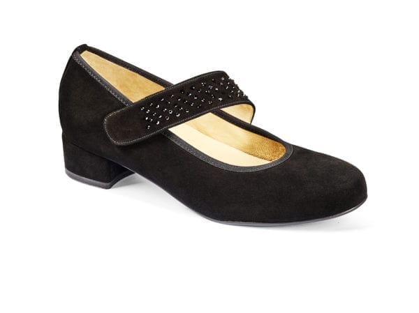Skolskor i svart med dekorativa stenar och bekväm passform för kvinnor.