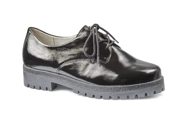 Elegant svart lädersko med snörning för dam.